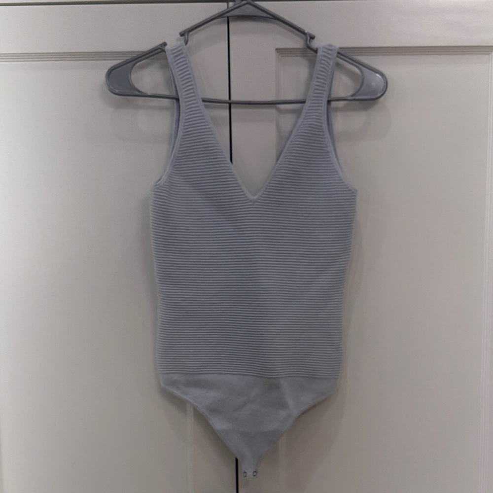 Light blue Abercrombie and Fitch Ribbed V-Neck Bodysuit